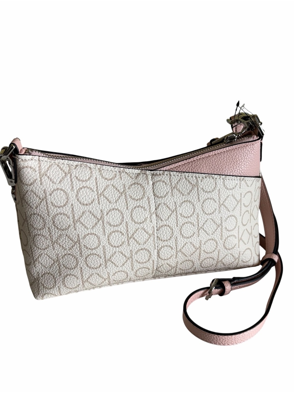 Calvin Klein Cream Signature Crossbody with Pink Trim